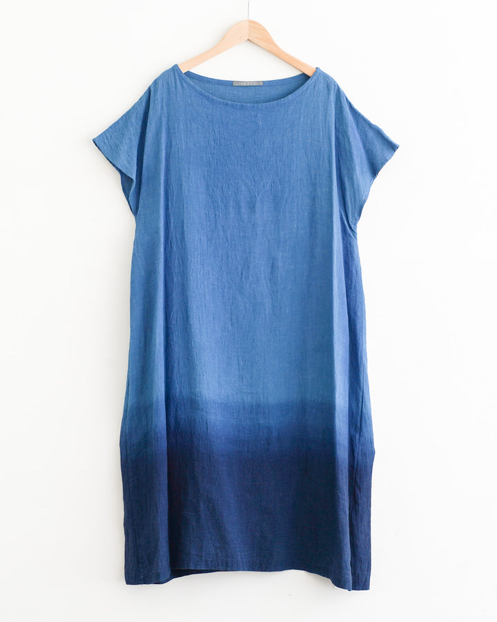 moi kids  草木染め ワンピース 製品染め/洗える/草木染め】ウエストギャザーワンピース 藍